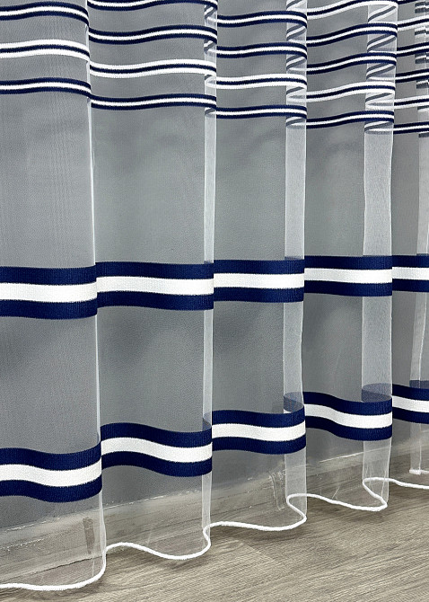 Тюль VR-Textil 1773т Фатин полосы Синий с белым 300х270 см (42-0764) Киев - изображение 7