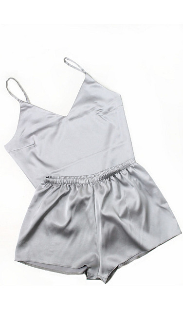 Пижама женская шелковая с шортами Серый 3XL Харьков - изображение 6