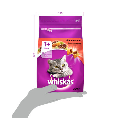 Сухий корм для кішок Whiskas з яловичиною 300 г (5998749144114/5900951014031) Вінниця - фото 3