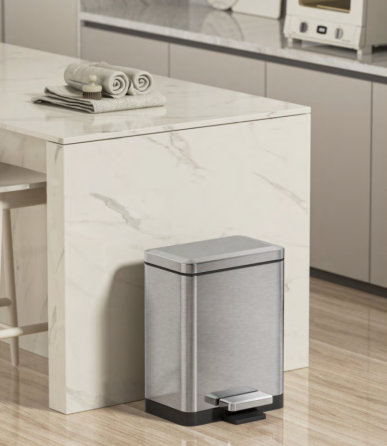 Відро для сміття з плавним закриттям прямокутне Koer TC-010306-02 6 л колір нержавійка (KR5600) Київ