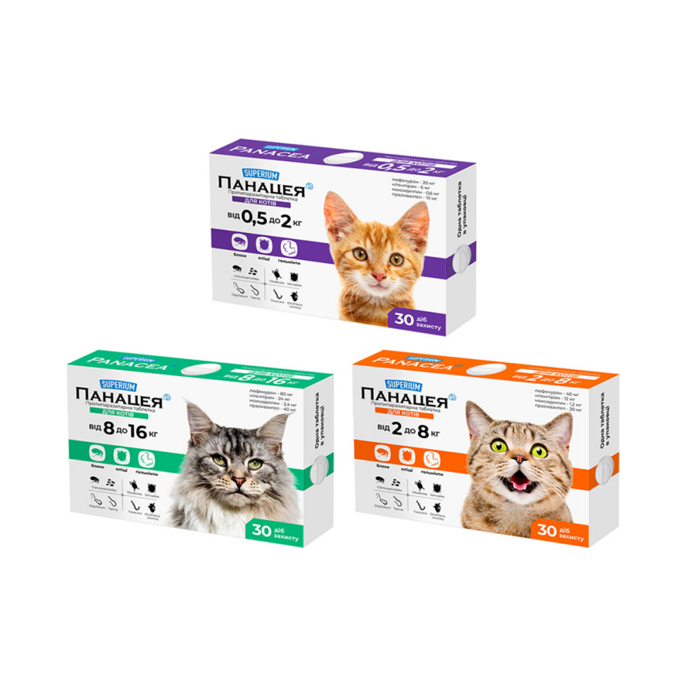 СУПЕРІУМ Панацея, протипаразитарні таблетки для котів 0,5-2 кг Київ - фото 1
