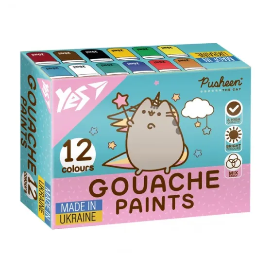 Гуаш 12 кол/20 мл "Yes""Pusheen", 230402, шт Київ