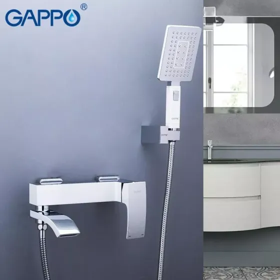 Змішувач для ванни з душовим гарнітуром GAPPO G3207-8 білий/хром Київ