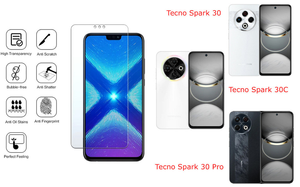 Защитное стекло NeoGlass для Tecno Spark 30 KL6, Spark 30C KL5n, Spark 30 Pro – ультрапрозрачное и устойчивое Киев - изображение 4