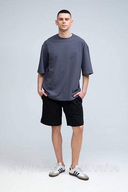 Костюм футболка оверсайз темно-сірі та шорти чорні RAY BASIC чоловічий (U1801M-Grey-Black) Київ - фото 1
