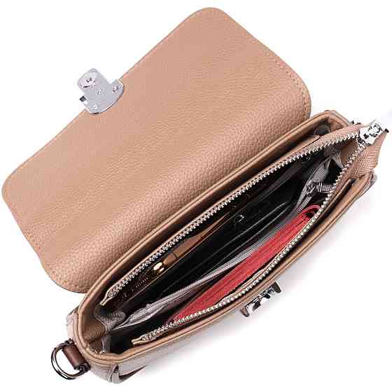 Женская полукруглая сумка с интересным магнитом-защелкой из натуральной кожи Бежевая (Vintage) Киев