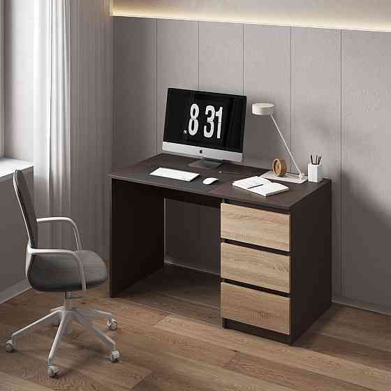 Компьютерный стол VAYS, письменный, современный, с тумбой cправа, 3 ящика з фасадами без ручек R-1 Венге Темный-Дуб Сонома фасад Львов