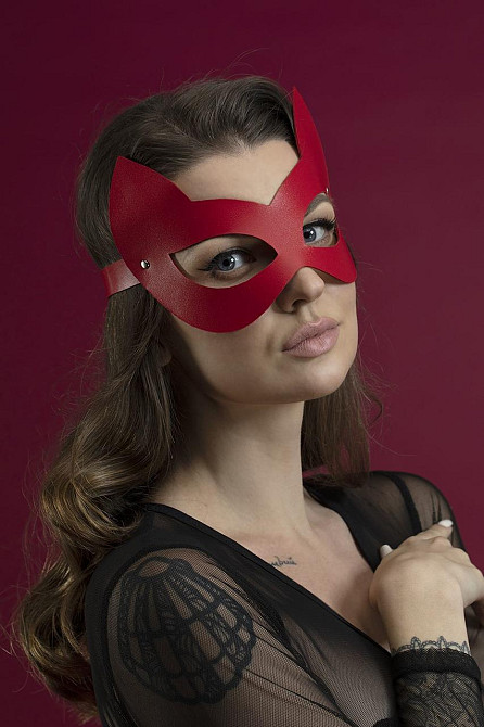 Маска кішечки Feral Feelings - Kitten Mask, натуральна шкіра, червона Sex Aura Київ - фото 2