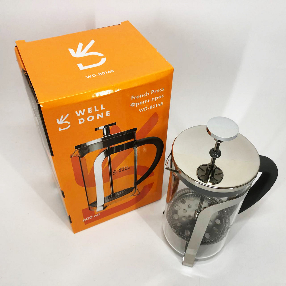 Френч-пресс для ароматного чая Well Done WD-8016B 600 мл, Заварник для чая с прессом QC-11 Львов - изображение 10