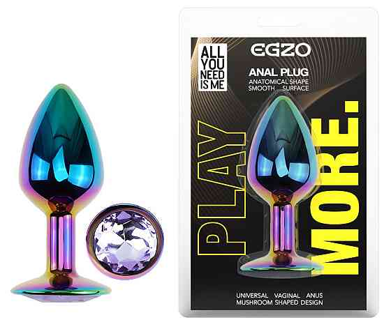 Анальна пробка з кристалом EGZO - Multicolor Round Plug Amethyst size S Sex Aura Київ