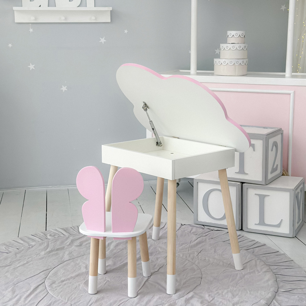 Новинка! Детский стол розовый тучка с нишей и стульчик бабочка розовая 23412 Киев - изображение 8