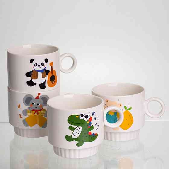 Yiwu Набір порцелянових чашок для дітей на металевій підставці Animals 4 (шт) по 300 (мл) подар Коломия