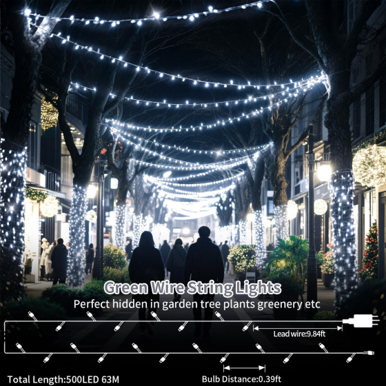 Вулична світлодіодна гірлянда JXLEDAYY 60 м 500 LED холодний білий | 8 режимів, таймер, IP44, для будинку, саду та ялинки (перехід Київ