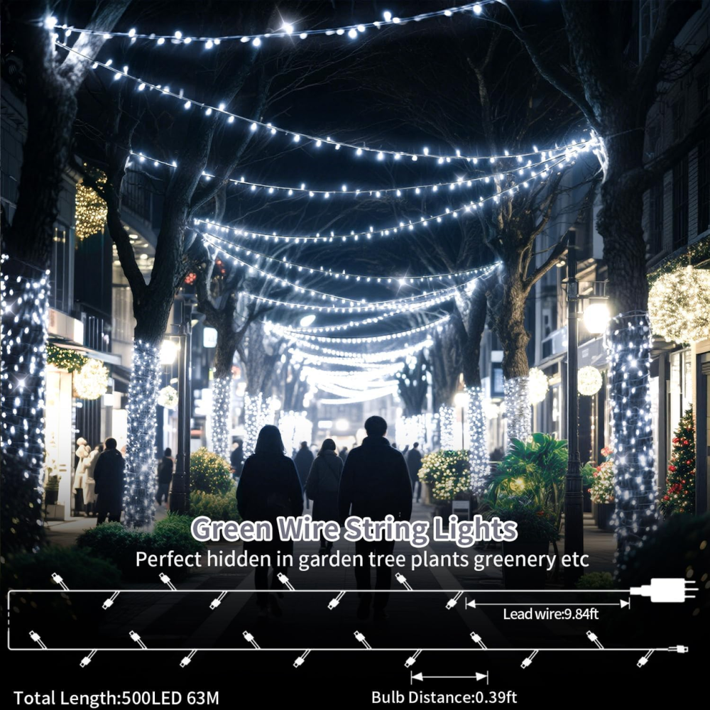Вулична світлодіодна гірлянда JXLEDAYY 60 м 500 LED холодний білий | 8 режимів, таймер, IP44, для будинку, саду та ялинки (перехід Київ - фото 5