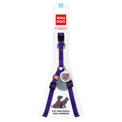 Шлея для котів WAUDOG Classic з QR паспортом XS Ш 10 мм В=С 28-40 см фіолетова (60109) Вінниця - фото 3