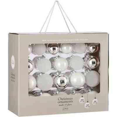 Ялинкова іграшка House Of Seasons Скляні кульки 42 шт D7 см D6 см D5 см Білі (8718861800692) Вінниця