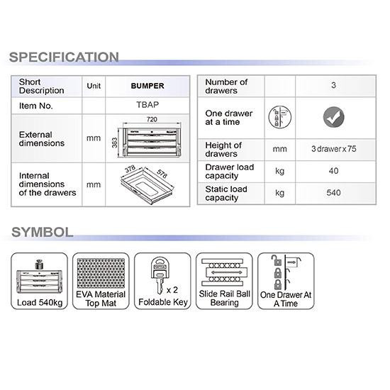 Ящик для інструменту 3 секції BUMPER SERIES (чорний) TOPTUL TBAP0307 Чернігів - фото 4