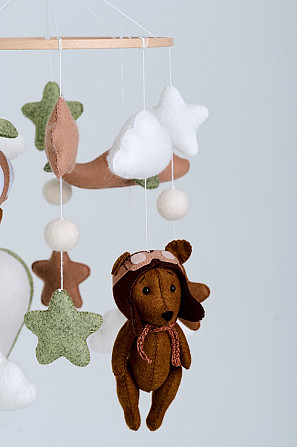 Дитячий мобіль на ліжечко для немовлят WooolyWool «Ведмедик-льотчик» Київ - фото 2