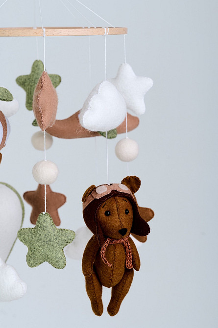 Дитячий мобіль на ліжечко для немовлят WooolyWool «Ведмедик-льотчик» Київ - фото 2