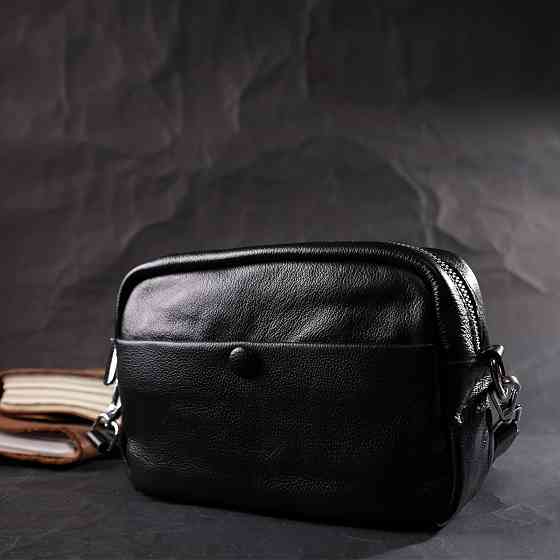 Жіноча сумка з натуральної м'якої шкіри Vintage 22436 Чорна Київ