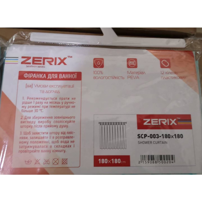 Шторка для ванной Zerix SCP-003-180x180 из PEVA (полиэтиленвинилацетата) (Узор 