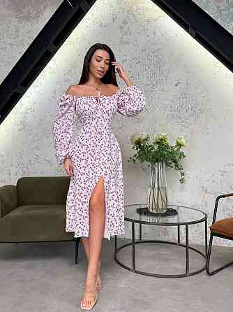 Стильное женское элегантное платье с цветами муслин принт. Розовый, 50/52 Одесса