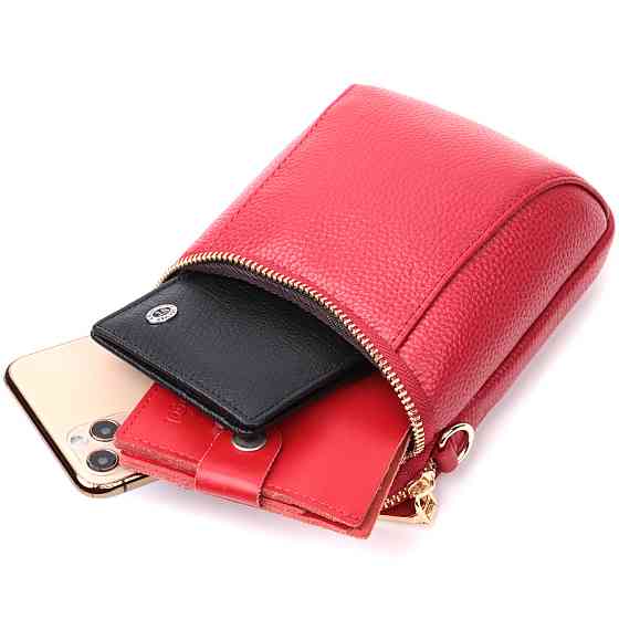 Яркая сумка интересного формата из мягкой натуральной кожи Vintage 22340 Красная Киев