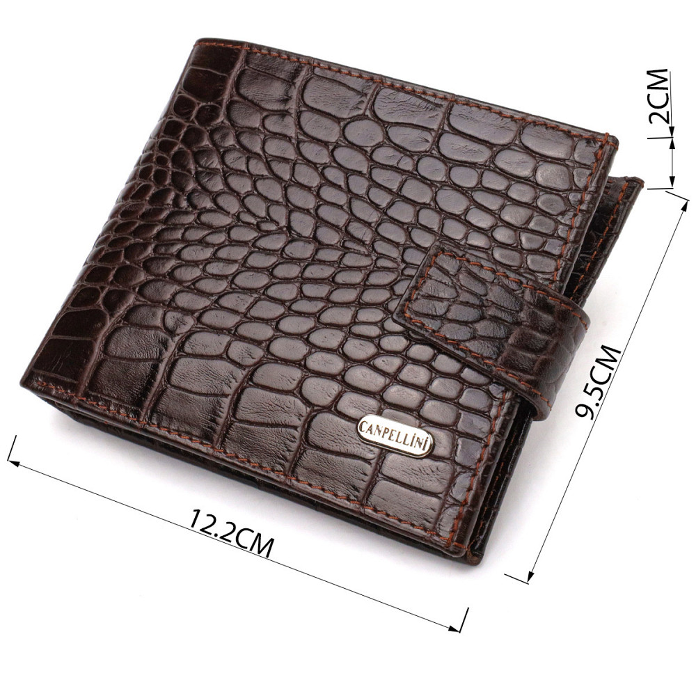 Місткий чоловічий гаманець з натуральної фактурної шкіри з тисненням під крокодила CANPELLINI 21788 Коричневий Київ - фото 3
