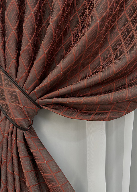 Комплект готових штор VR-Textil Жакард RUBI № 1762ш Графітовий з теракотовим 150х300 см 2 шт (33-0717) Київ - фото 5