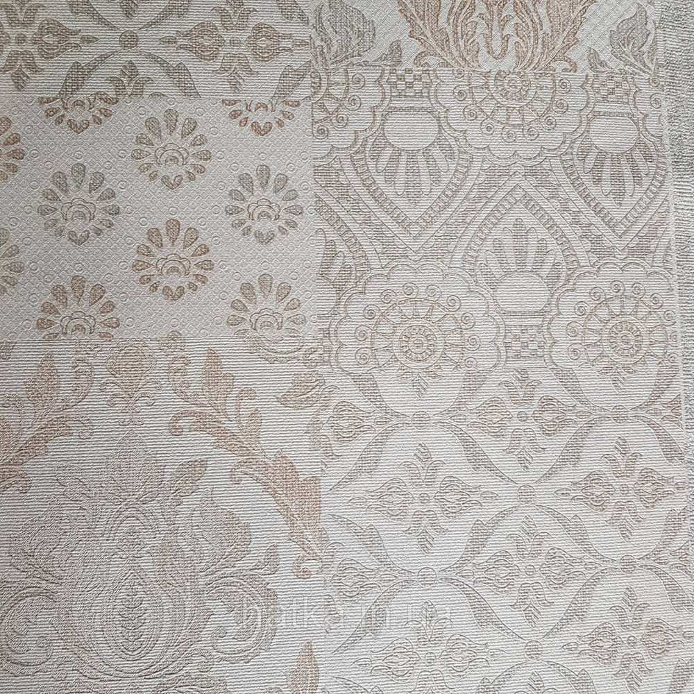 Шпалери метрові вінілові на флізелін Yuanlong Samsara східний стиль під килим бежеві срібло на білому 3д Київ - фото 3