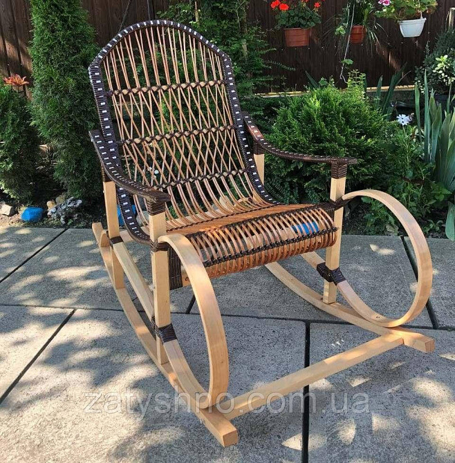 Кресло качалка ротанг с голубой подушкой Киев - изображение 3