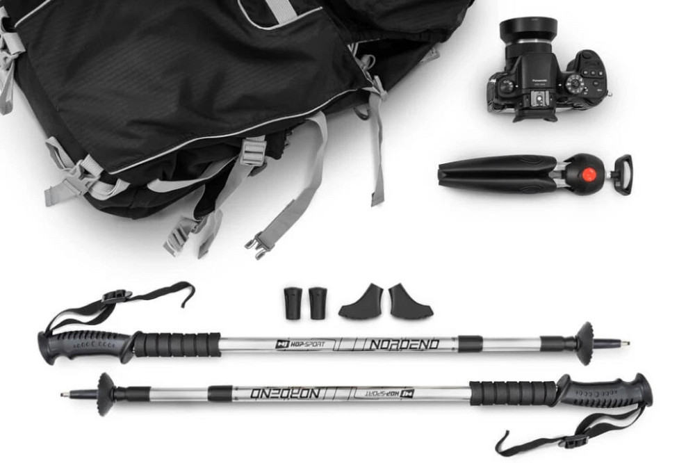 Палки для скандинавской ходьбы трекинговые палки Hop-Sport Nordend серебристые 80-135см две пары сапожек чехол Киев - изображение 7