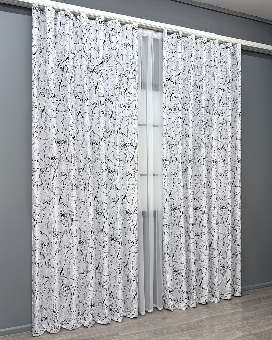 Комплект готових штор VR-Textil Льон мармур Royal Touch № 2000ш Білий з чорним 150х270 см 2 шт (33-0968) Київ - фото 4