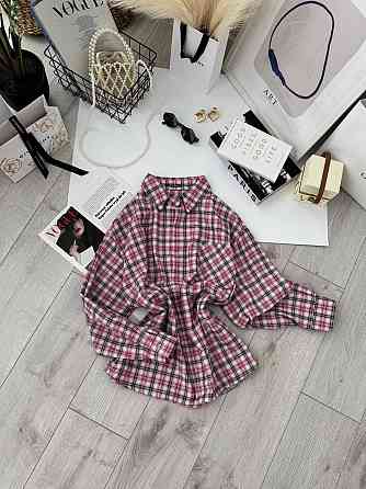 Женская базовая оверсайз рубашка в клетку Розовый Одесса