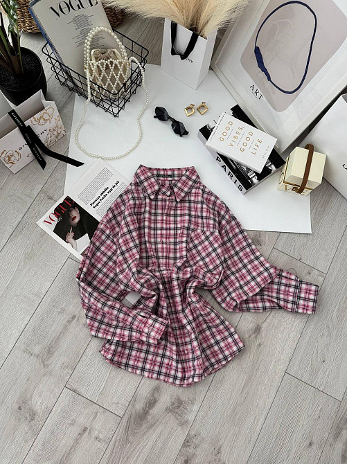 Жіноча базова сорочка оверсайз у карту Рожевий Одеса - фото 5