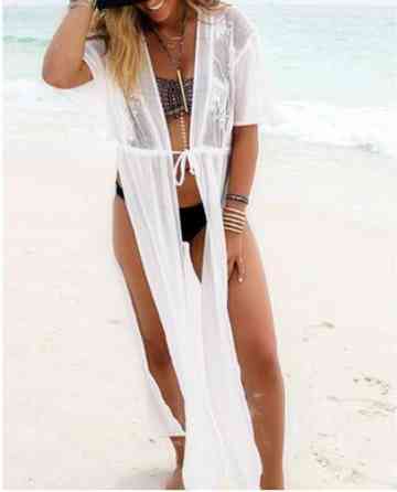 Пляжный халат с кружевом на спине L белый Киев