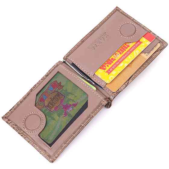 Фактурний чоловічий затиск із натуральної шкіри з тисненням під крокодила KARYA 21415 Бежевий Київ