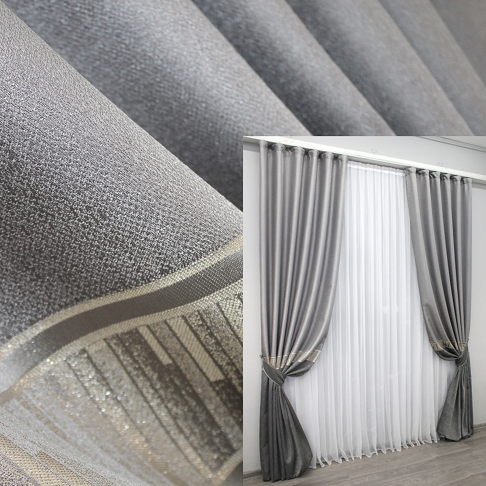 Комплект готових штор VR-Textil Льон ANZIO № 1309ш Світло-сірий з сірим 145х290 см 2 шт (33-0161) Київ - фото 1