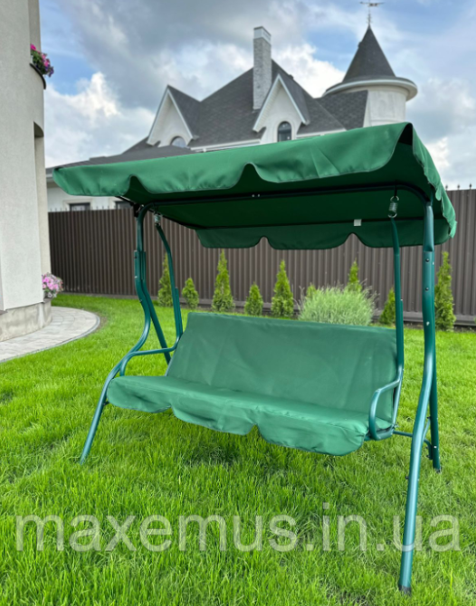 Садовые качели для дачи и дома трехместные уличные качели с навесом Relax дачные качели для отдыха зеленая Мостиска - изображение 1