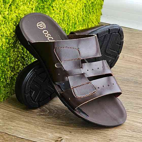 Мужские Шлёпанцы Тапочки Сланцы Коричневые Кожаные (размеры: 41,42,43,44,45) Днепр