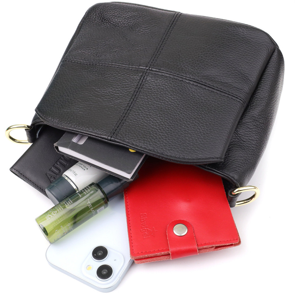 Класична шкіряна сумка для жінок з трьома відділеннями Vintage 22978 Чорний Київ - фото 8