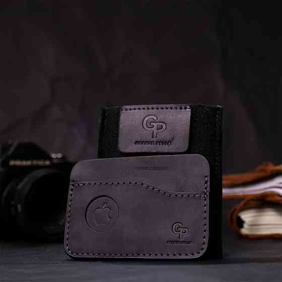 Горизонтальний картхолдер з утримувачем для Apple AirTag з натуральної шкіри GRANDE PELLE 11611 Чорний Київ