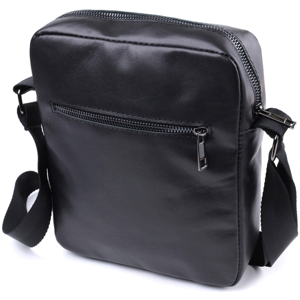 Сумка для мужчин через плечо из глянцевой натуральной кожи Shvigel 22849 Черная Киев - изображение 2