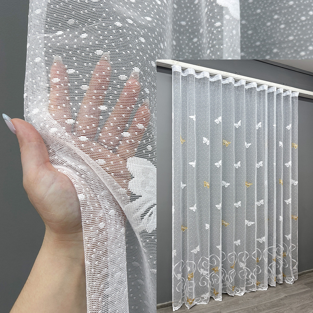 Тюль VR-Textil 1886т Жакард Білий з коричневим 300х270 см (42-0843) Київ - фото 1