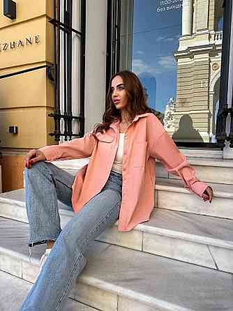 Женская базовая оверсайз рубашка из микровельвета Пудра Одесса