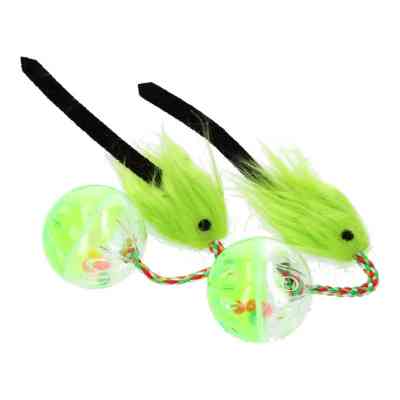 Игрушка для кошек Hippie Pet Мячики с мышкой зелени 26 см 2 шт (HIPCT18026Z) Винница