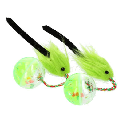 Іграшка для котів Hippie Pet М&apos;ячики з мишкою зелені 26 см 2 шт (HIPCT18026Z) Вінниця - фото 1