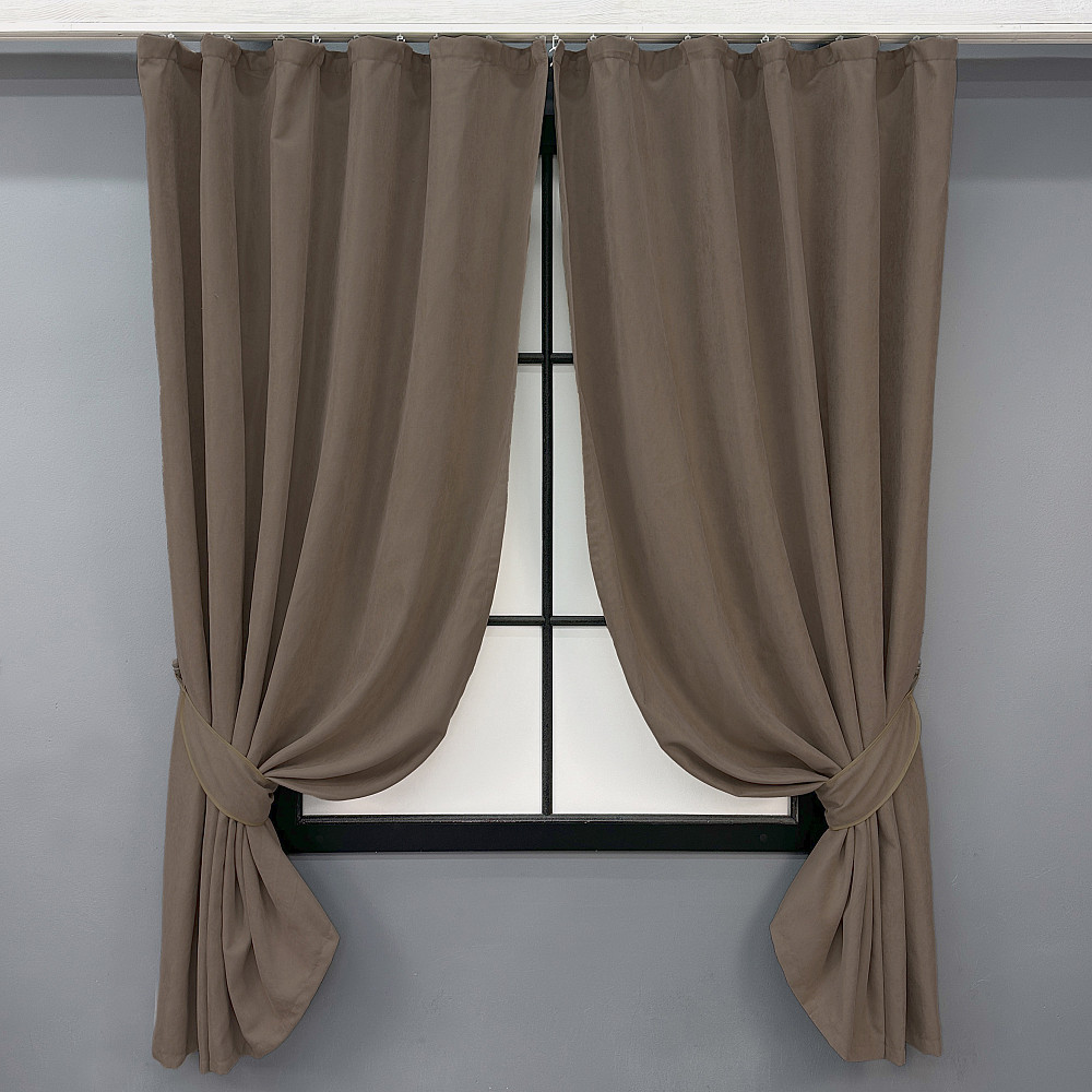 Комплект коротких штор VR-Textil Мікровелюр Petek YL № 1802ш Коричневий  130х170 см 2 шт (35-0384) Київ - фото 1