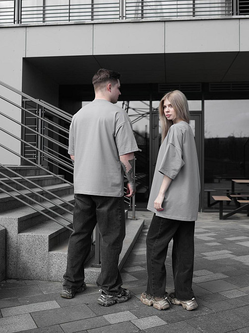 Парні футболки оверсайз(oversize) для чоловіка і дружини, для закоханих пар SANE сірі Одеса - фото 4