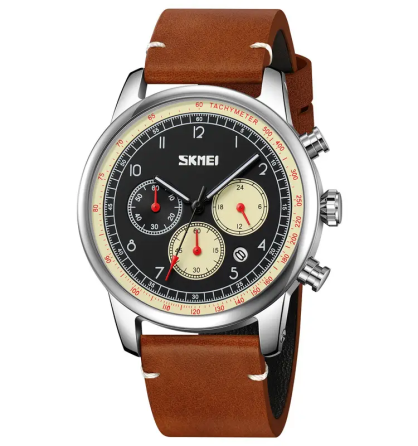 Часы наручные классические Skmei 9318 (Коричневый с бежевым циферблатом) Киев
